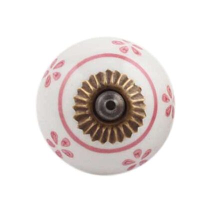 Pomello in ceramica bianco con decoro floreale rosa e accessori in metallo CK-420