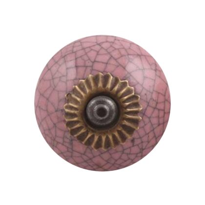 Pomello in ceramica rosa crackle con finitura vintage CRACK-63