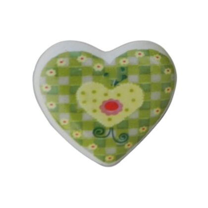 Pomello CHK-12 a cuore in ceramica con decorazione verde e accessori in metallo argentato