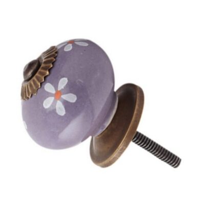 Pomello in ceramica lilla dipinta a mano con fiori bianchi CK-375