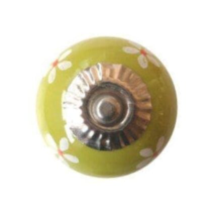 Pomello in ceramica verde con piccoli fiori bianchi CK-701