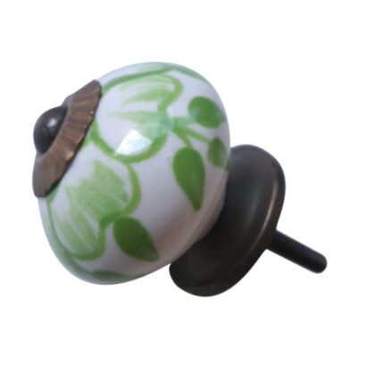 Pomello per mobili in ceramica bianca con fiori verdi CK-406