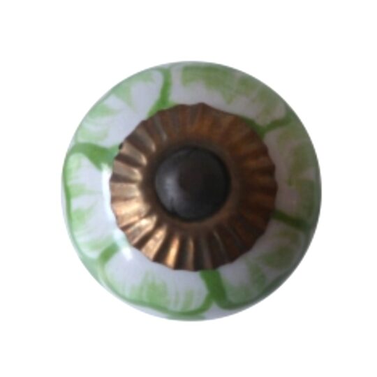 Pomello in ceramica bianca con decoro floreale verde CK-406