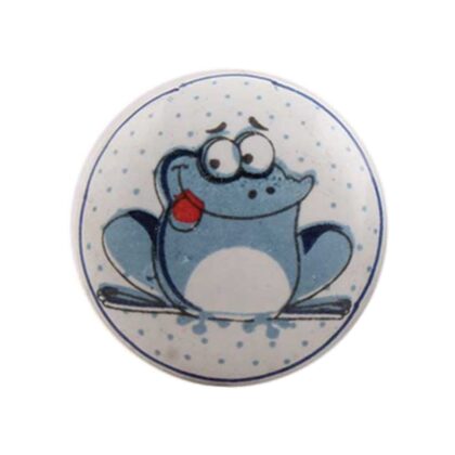 Pomello in ceramica bianca con rana azzurra KID-19