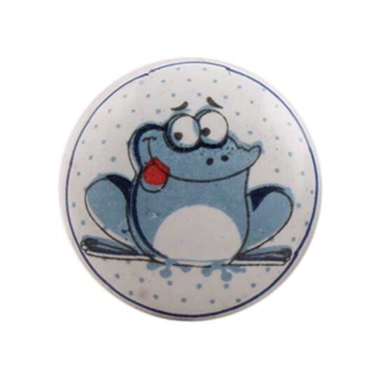Pomello in ceramica bianca con rana azzurra KID-19