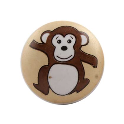 Pomello in ceramica beige con scimmia marrone KID-20