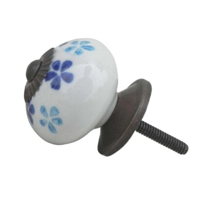Pomello in ceramica bianco con decoro floreale blu e azzurro CK-815