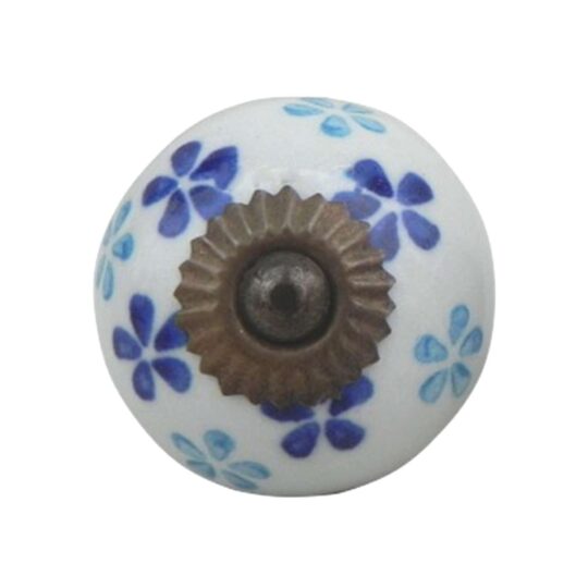 Pomello in ceramica bianco con fiori blu e azzurri CK-815