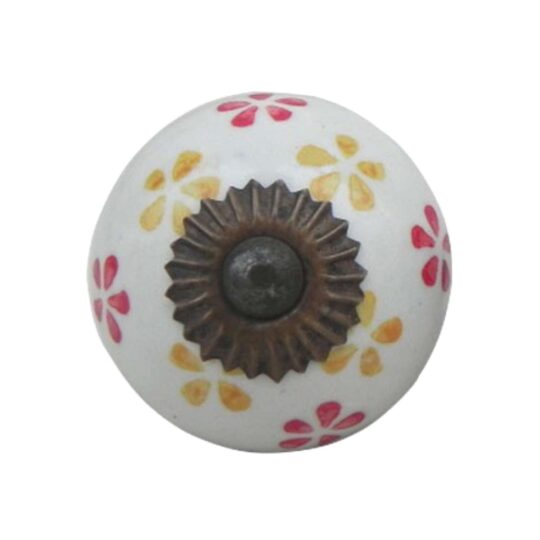 Pomello in ceramica bianco con piccoli fiori rosa e gialli CK-819