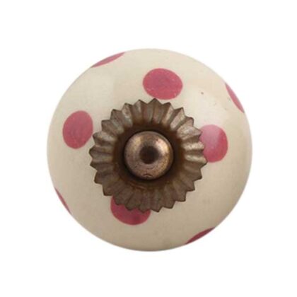 Pomello in ceramica avorio con pois rosa DCK-66