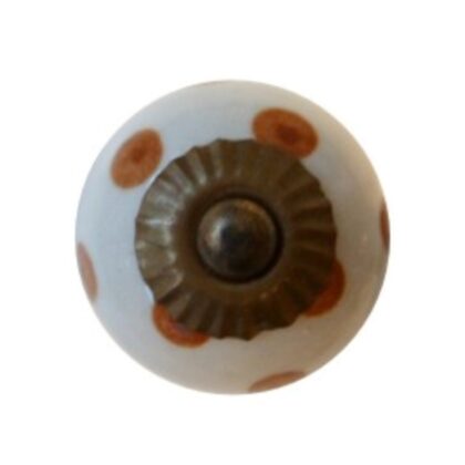 Pomello DCK-16 in ceramica bianca con pois caramello e accessori con finitura anticata/bronzata