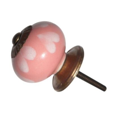 Pomello in ceramica rosa dipinta a mano con cuori bianchi CK-574
