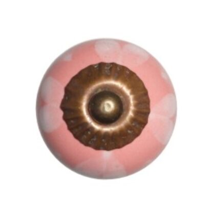 Pomello CK-574 in ceramica rosa con cuori bianchi e accessori con finitura anticata/bronzata