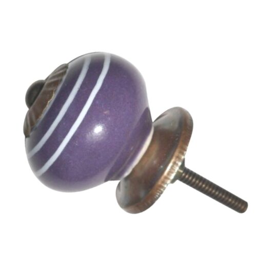 Pomello in ceramica viola con righe bianche e accessori in metallo