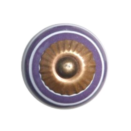 Pomello viola in ceramica con righe bianche visto frontalmente
