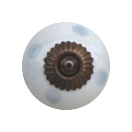 Pomello DCK-02 in ceramica bianca con pois azzurri e accessori con finitura anticata/bronzata