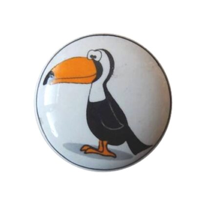 Pomello CFKP-49 in ceramica con tucano e accessori in metallo dorato