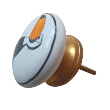Pomello in ceramica bianca con tucano nero e arancione CFKP-49