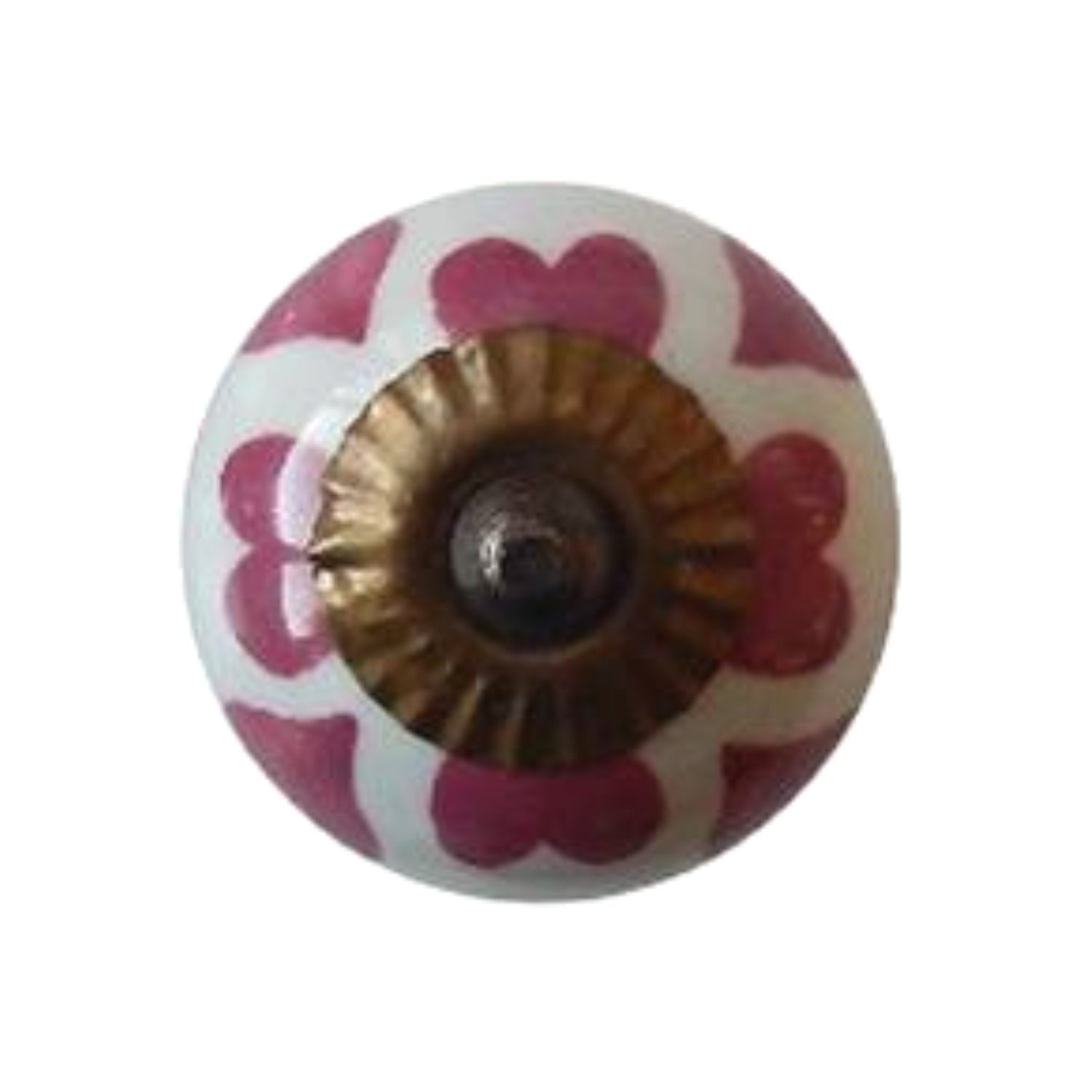 Pomello in ceramica dipinta a mano bianco e rosa con cuori CK-473