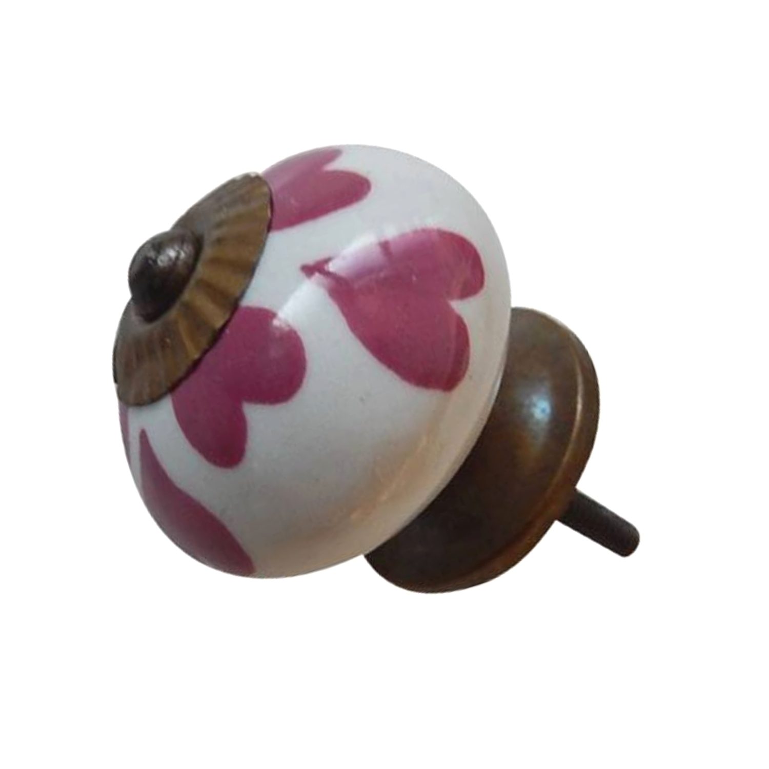 Pomello in ceramica bianca con cuori rosa shabby chic CK-473