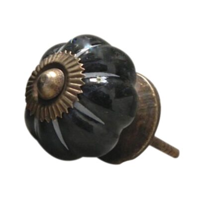 Pomello in ceramica dipinta a mano nero e grigio a forma di fiore SCMK-65