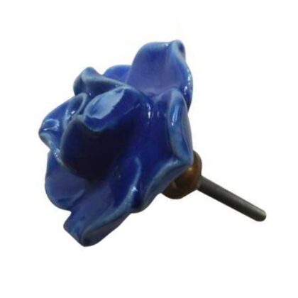 Pomello in ceramica blu sagomato a rosa per mobili FCK-01