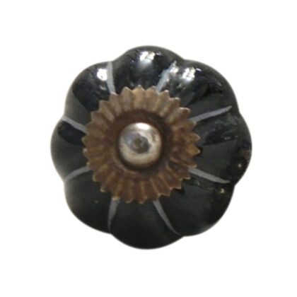 Pomello in ceramica nera a forma di fiore con linee grigie SCMK-65