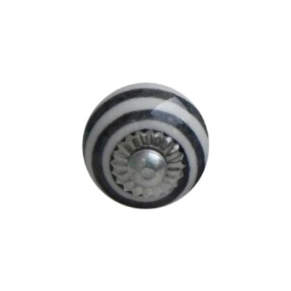 Pomello piccolo in ceramica bianca e nera a righe LCK-19