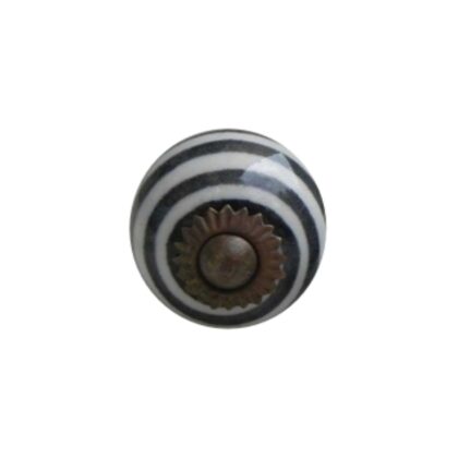 Pomello piccolo in ceramica bianco e nero a righe con accessori anticati LCK-19