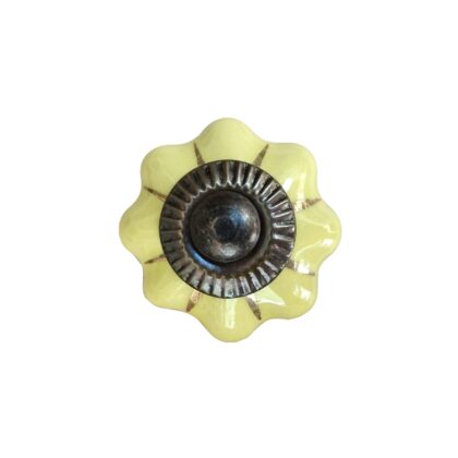 Pomello a fiore giallo SCMK-46 in ceramica lucida con vite e accessori in metallo anticato