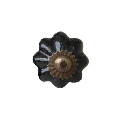 Pomello in ceramica nera SCMK-11 a forma di fiore con rosetta e accessori in metallo anticato