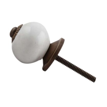 Pomello piccolo bianco SCRK-20 in ceramica tonda con base in metallo anticato