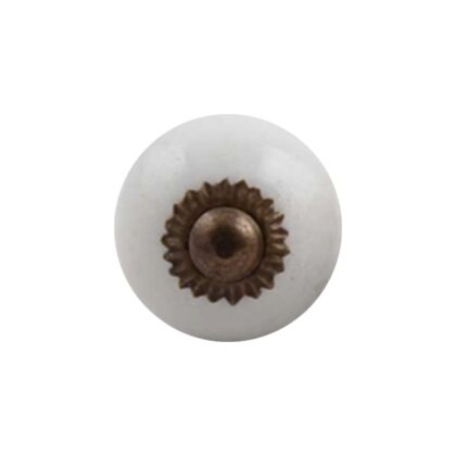 Pomello piccolo bianco SCRK-20 in ceramica tonda con rosetta centrale anticata