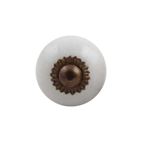 Pomello piccolo bianco SCRK-20 in ceramica tonda con rosetta centrale anticata
