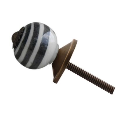 Pomello in ceramica dipinta a mano bianco e nero con finitura anticata LCK-19