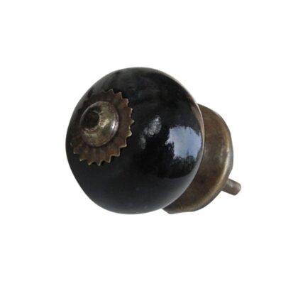 Pomello piccolo nero SCRK-33 in ceramica tonda con rosetta anticata