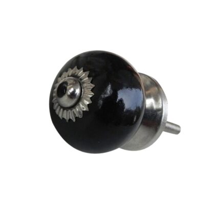 Pomello piccolo nero SCRK-33 in ceramica tonda con rosetta argentata