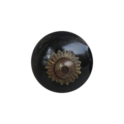 Pomello piccolo nero SCRK-33 in ceramica con base in metallo anticato