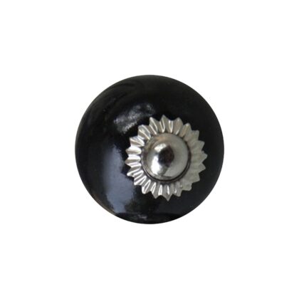 Pomello piccolo nero SCRK-33 in ceramica con base in metallo argentato