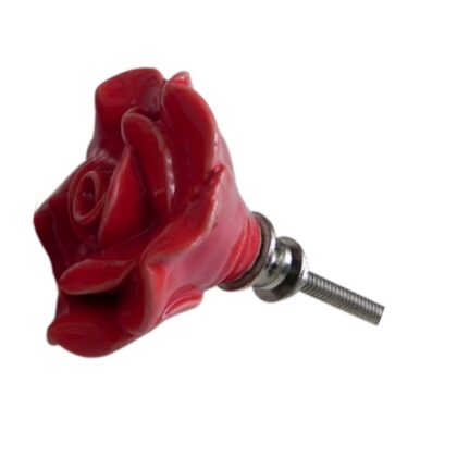 Pomello a forma di rosa rossa in ceramica, vista angolata