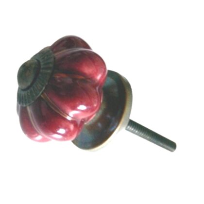 Pomello rosso SCMK-48 in ceramica lucida a forma di fiore con rosetta centrale in metallo anticato