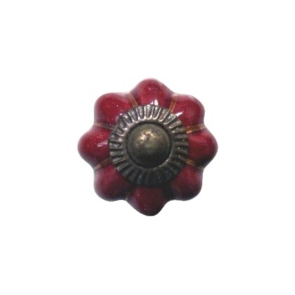 Pomello rosso SCMK-48 in ceramica a fiore con base e accessori in metallo anticato