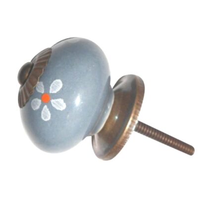 Pomello in ceramica grigio chiaro dipinta a mano con fiori bianchi CK-378-S