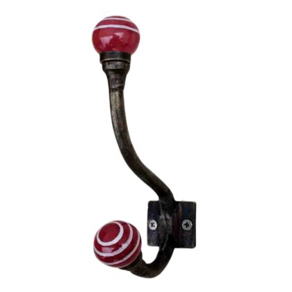 Gancio appendiabiti WWH-108 bordeaux con pomelli in ceramica e metallo anticato