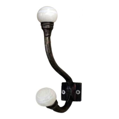 Gancio da parete WWH-109 con pomelli beige in ceramica e finitura anticata