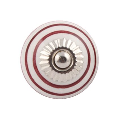 Pomello in ceramica dipinta a mano bianco con righe bordeaux LCK-98