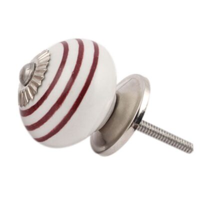 Pomello in ceramica bianca con righe bordeaux LCK-98