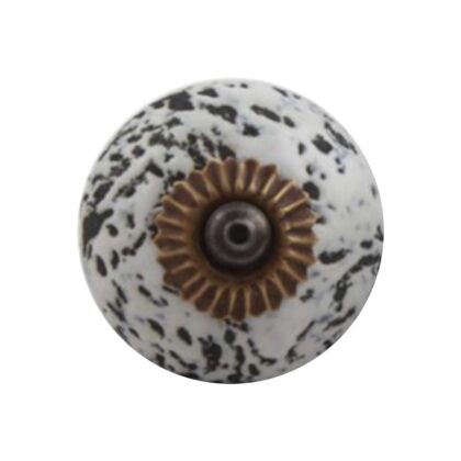 Pomello CRACK-1150 in ceramica bianca con decorazione nera e accessori con finitura anticata/bronzata