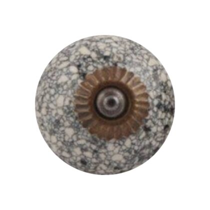 Pomello in ceramica bianco e grigio screziato con inserto in finitura anticata/bronzata CRACK-144