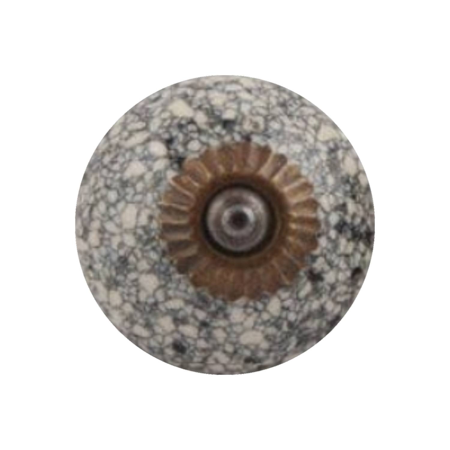 Pomello in ceramica bianco e grigio screziato con inserto in finitura anticata/bronzata CRACK-144